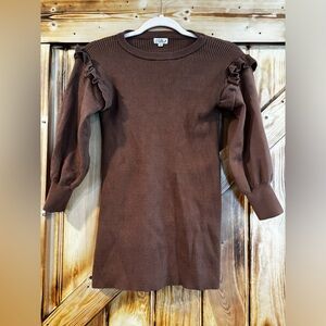 Chocolate brown girls sweater dress ruffled sleeves